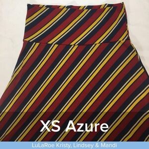 LuLaRoe Azure - Striped Skirt in Red, Yellow, and Navy Blue